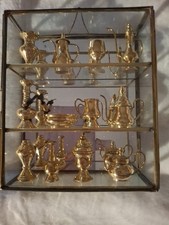  Brass _miniatures x 12 in  mirrored Glass  curio cabinet for hanging on wall