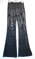Gothic Black Velvet Jacquard Print Flares Flared Trousers X Small UK8-10