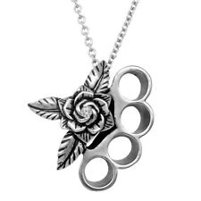 Rose Necklace Brutal Brass Knuckles Pendant w Swarovski Crystal Jewelry Controse
