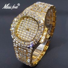 MISSFOX Men's Fully Ice Out Watch Stainless Steel Bling Diamond Luxury Gift NEW