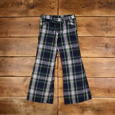 Vintage Check Pants Trousers 30x30 Flared Unisex Flared Blue Cotton