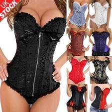 Women Sexy Overbust Boned Corset Burlesque Basque Top Lace-Up Costume Size 6-24