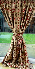 FABULOUS BESPOKE VINTAGE GOLD/ CRANBERRY SILK MIX CURTAINS Set 1