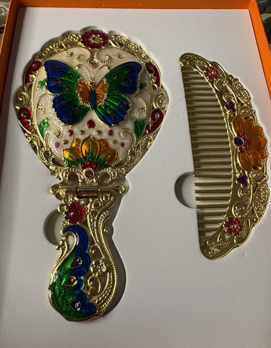 Metal butterfly hand mirror - mirror, &