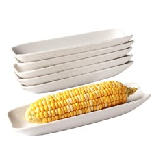 Ceramic Select Corn Cob Holders 9 Inch Corn Cob Dishes, Set of 6 White Servin...