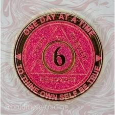 6 Year Alcoholics Anonymous Medallion Pink Gold Plated AA Sobriety Chip Coin