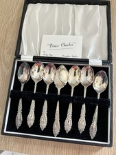 Prince Charles Teaspoons Boxed Set of 6 Packson Plate Birmingham England Silver