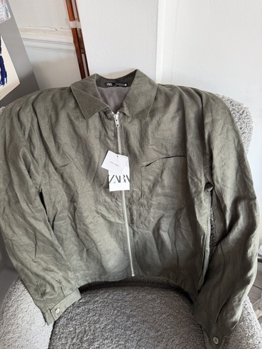 Zara men green linen bomber - linen,