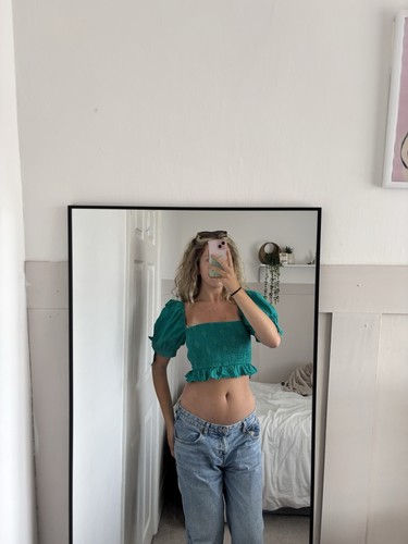 Zara green puff sleeve crop
