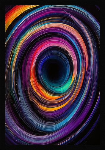 Vibrant black hole framed wall - black,