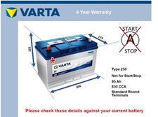 Battery fits DODGE NITRO RAM 8.3 2.8D 5.9D 96 to 12 Varta 250 830A 95Ah Quality