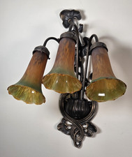 Wall Lamp Art Nouveau Style 3 x Lily Form Glass Shades Vintage