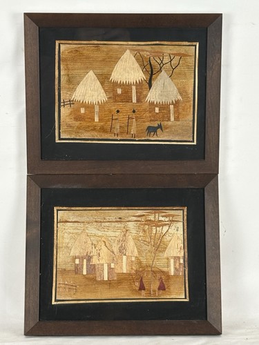 Pair framed african village - framed,