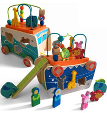 Bee Smart Wooden Noah’s Ark Shape Sorter Toy Playset & Pull Along Activity