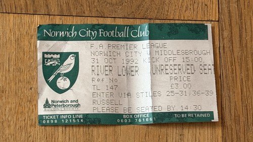 Ticket 1992 norwich - norwich, v