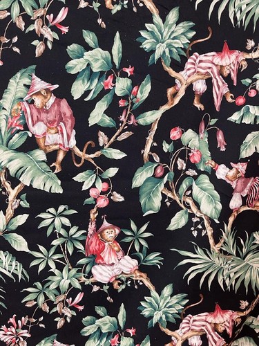 Monkeys printed black cotton - printed,