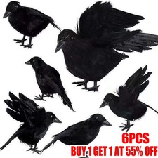 6PCS Black Lifesize Raven Movie Prop Fake Crow Halloween Hunting Decor Birds