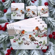 *Special Offer *Gift Boxed  Set Of 4 Christmas Robins Coasters & Or Placemats 2
