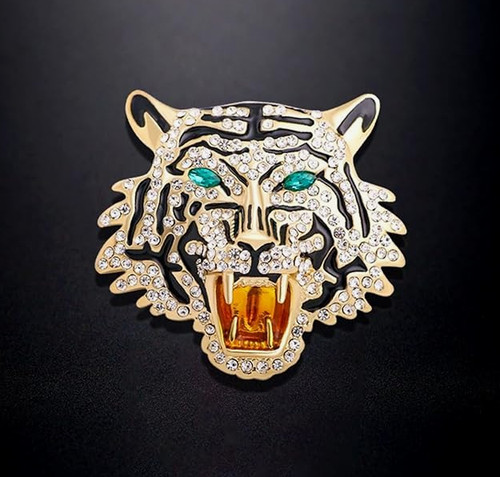 Brooch pin tiger head - pin, gold