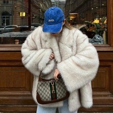 Women Faux Fur Thickened Shaggy Jacket Coat Fluffy Spotted Fox Fur Loose Coat