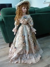 3ft Vintage Style Large Porcelain Doll Freestanding With Stand Period Dress