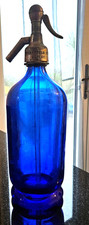 Rare Vintage Cobalt Blue Soda Syphon Stansfield Bros Ripley Glass not etched  