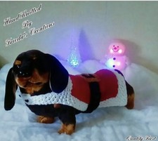 💜 New Hand Knitted Dachshund Christmas Coat “ Length 15”