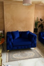 Chesterfield Arm Chair Royal Blue Velvet Upholstered Armchair