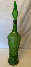 VINTAGE EMPOLI MOON & STARS GREEN GLASS GENIE BOTTLE WITH STOPPER, 56.5cm High