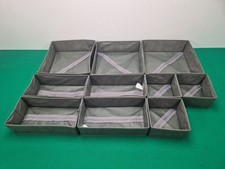 Set of 10 Grey Folding Zipped Drawer Dividers Fabric Storage Boxes