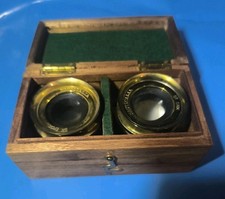 2 x Nauticalia Brass MAG X8 Reading Lens Tripod Stand In Wooden Box