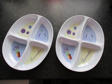 Pair Of Melamine Ware 4 Section Oval Serving Dishes / Platters