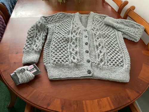 Hand knitted aran - v, neck