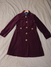 BODEN purple cotton velvet coat, chunky buttons, pockets, collar, size 12