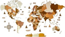 Wooden World Map 3D Art Large Wall Decor Medium 120cm x 62cm Home Office