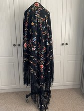 Vintage Beautiful Manila Manton Piano Shawl Hand Embroidered Evening Silk