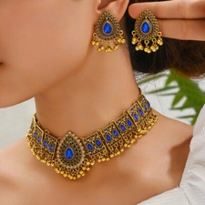 Women Vintage Indian Ethnic Jewelry Set Bride Wedding Choker Necklace Earrings