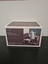 Belleek Living Beverage Set Teapot Milk Jug & Sugar Bowl Ripple Design 