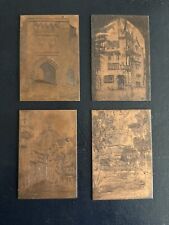 Set Of 4 Antique / Vintage Engraving / Etching Copper Printing Plates
