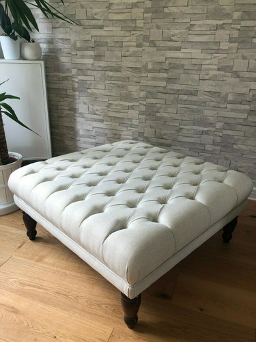 Large buttoned footstool linen - buttoned,