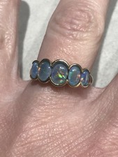 Designer QVC 9ct 375 Yellow gold Blue Black Opal Triplet 5 Stone Ring