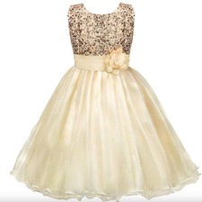 Girls Princess Dress Sequin Flower Pageant Party Wedding Bridesmaid  7 - 9 years