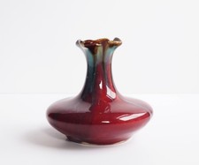 Vintage FAIENCE THULIN Belgium Art Deco Pottery Vase with Oxblood Drip Glaze