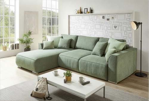 Green fabric corner sofa - fabric,