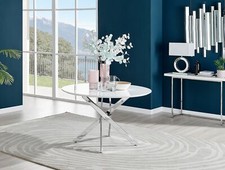 Novara Modern Round Dining Table 120cm White High Gloss with Silver Chrome Legs