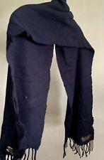M&S ST MICHAEL NAVY BLUEFRINGE LAMBSWOOL SCARF SHAWL PASHMINA NECKWARMER ONESIZE