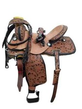 Western Saddle Barrel Racing Leather Pleasure Trail Tack Set For Horse Size 15".