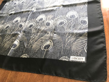 LIBERTY Black or Dark Navy Blue HERA PEACOCK FEATHERS SILK SCARF 34x35 inches
