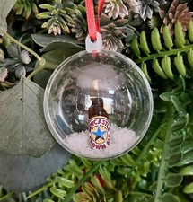 Handmade NEWCASTLE BROWN ALE & SNOW BAUBLE hanging decoration XMAS TREE bottle