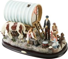 Ornamental Gypsy Camp Scene with Caravan Figurines Horse  Hand Painted 55433